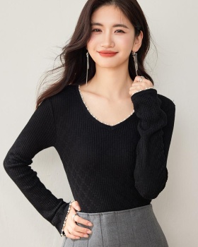 Temperament bottoming sweater niche beading tops for women