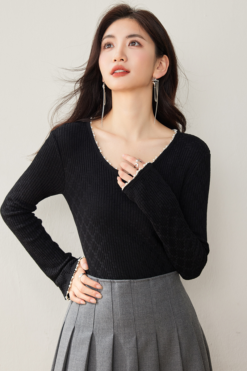 Temperament bottoming sweater niche beading tops for women