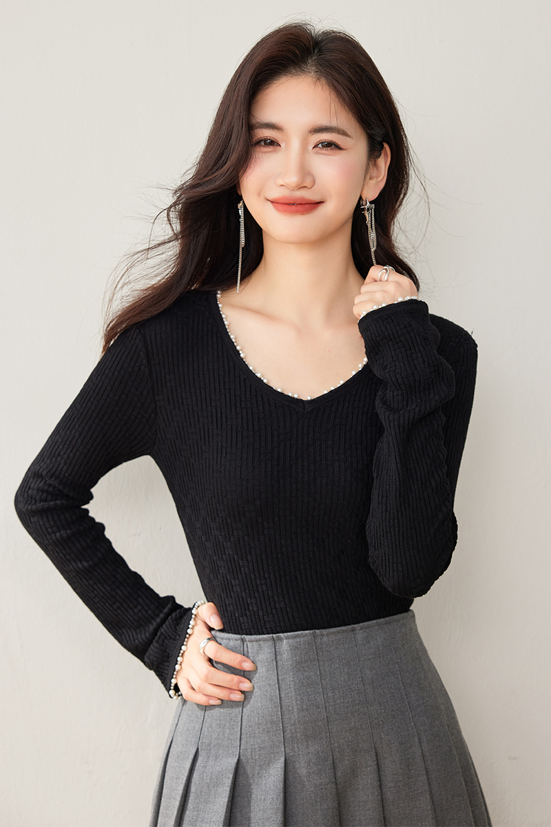 Temperament bottoming sweater niche beading tops for women