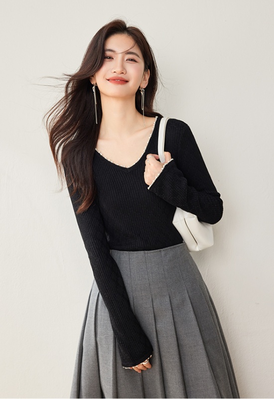 Temperament bottoming sweater niche beading tops for women