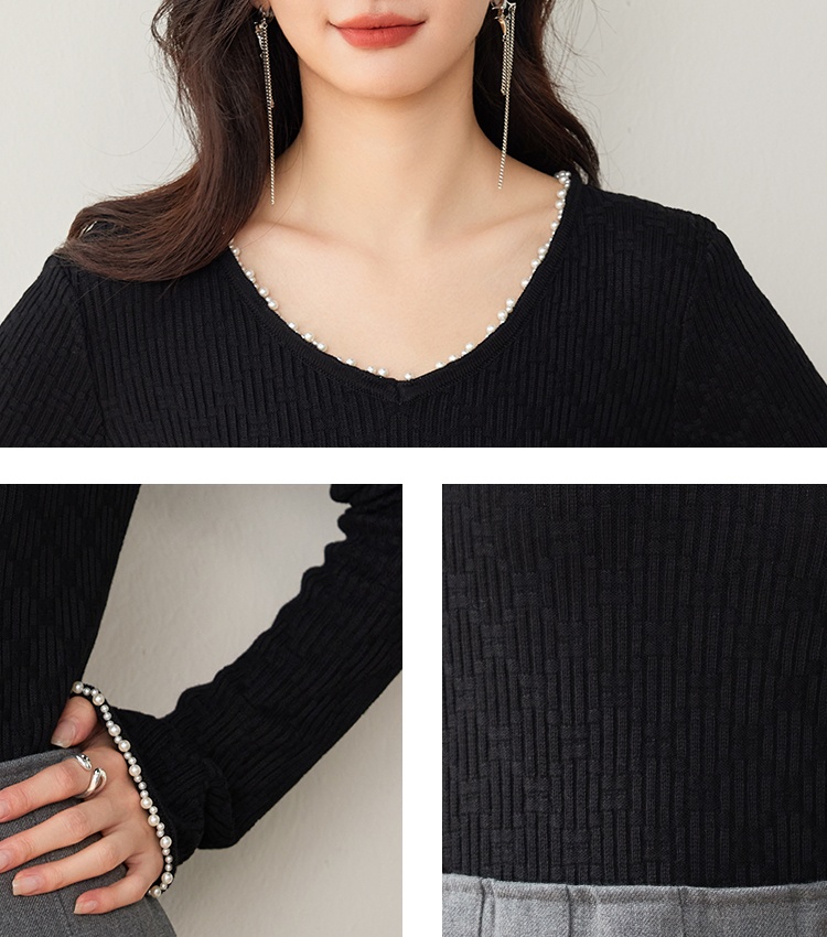 Temperament bottoming sweater niche beading tops for women