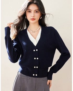 Knitted Pseudo-two sweater unique cardigan for women