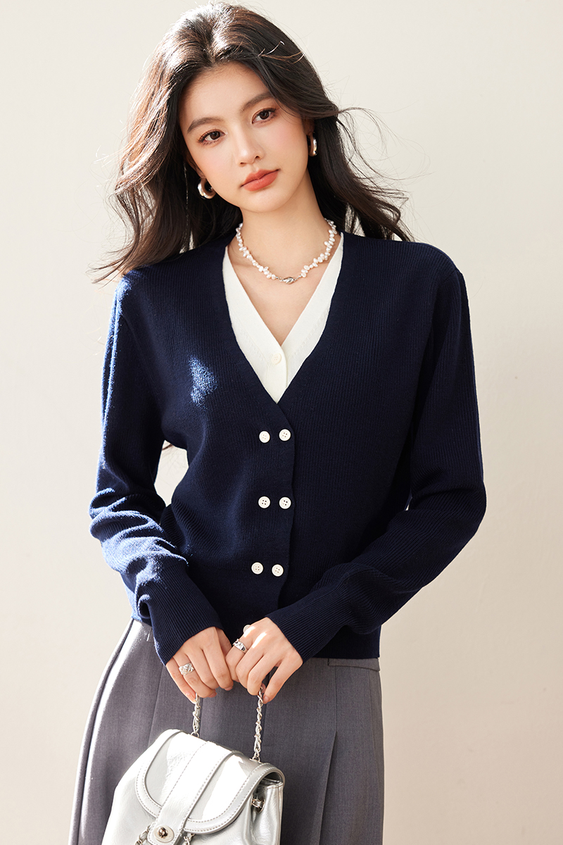 Knitted Pseudo-two sweater unique cardigan for women