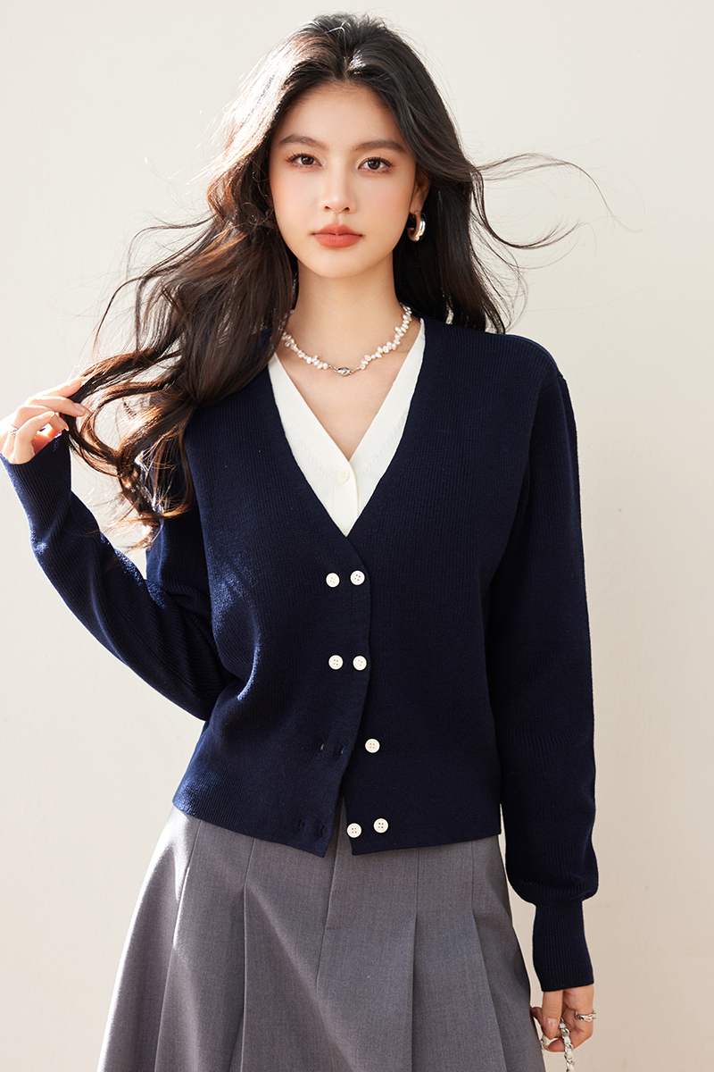 Knitted Pseudo-two sweater unique cardigan for women