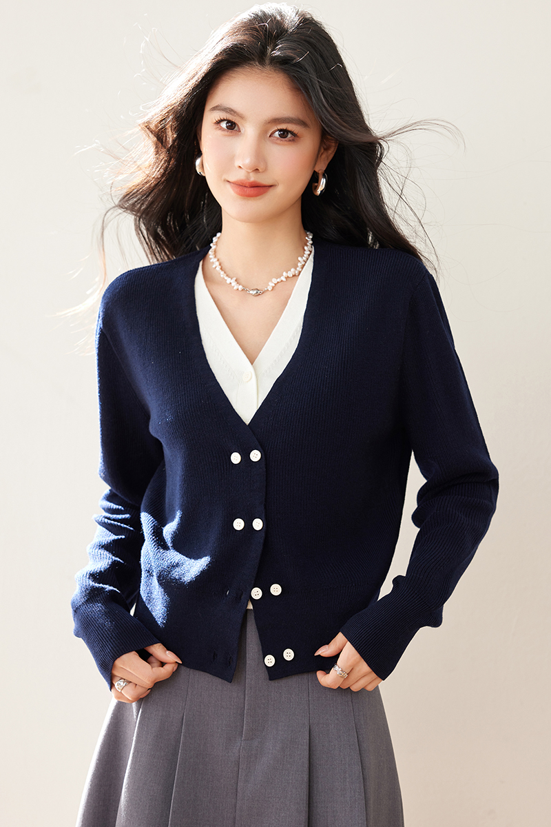 Knitted Pseudo-two sweater unique cardigan for women