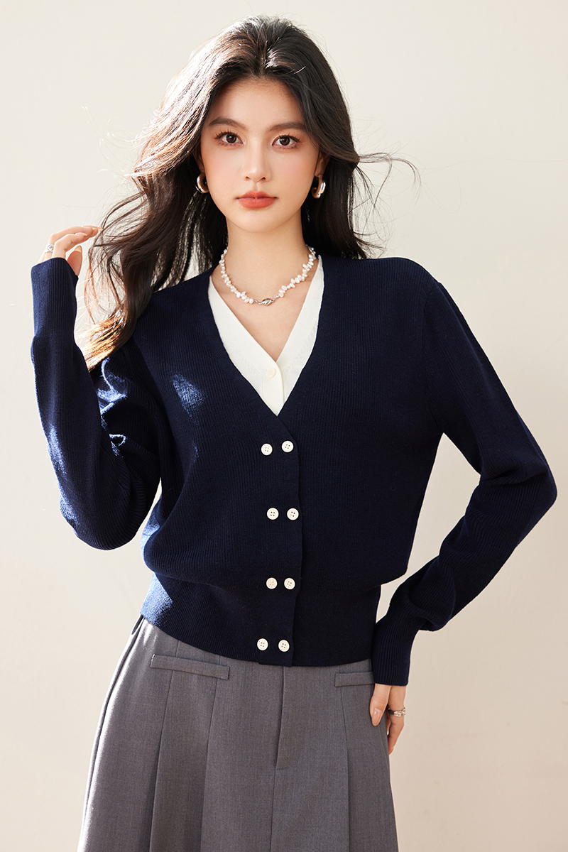 Knitted Pseudo-two sweater unique cardigan for women