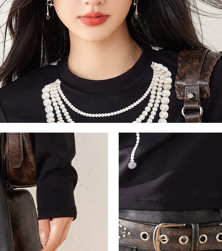 Long sleeve fashion necklace round neck all-match tops