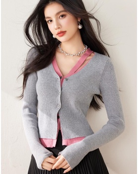 Fashion short sweater Pseudo-two all-match tops