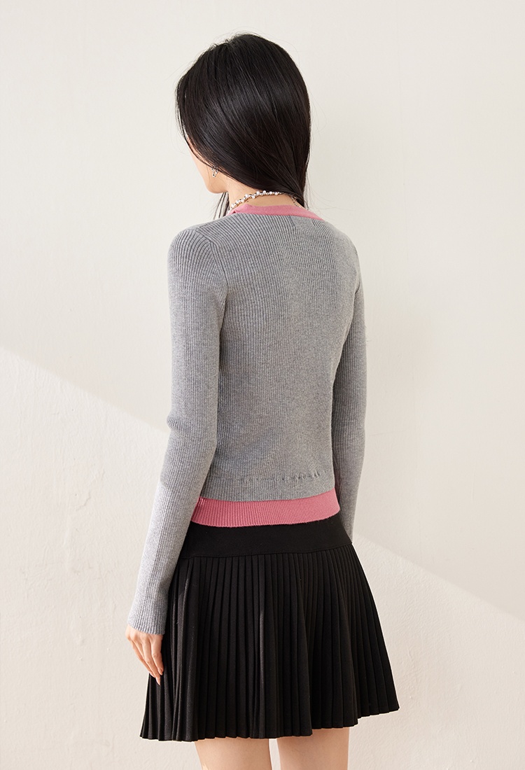 Fashion short sweater Pseudo-two all-match tops