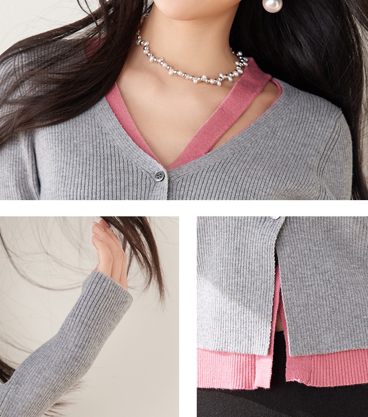 Fashion short sweater Pseudo-two all-match tops