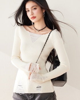 Slim pure sweater hollow bottoming shirt for women