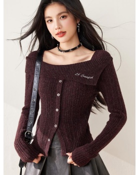 Inside the ride flat shoulder sweater knitted tops for women