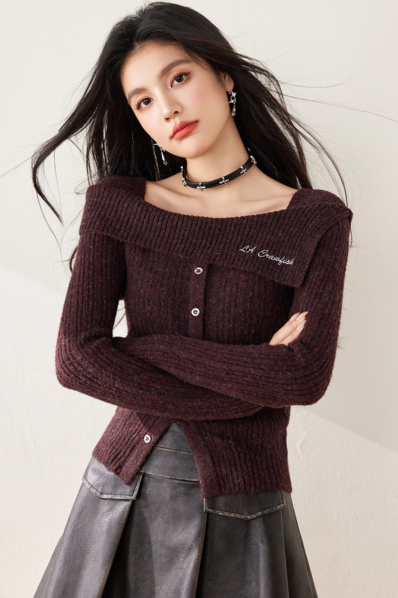 Inside the ride flat shoulder sweater knitted tops for women