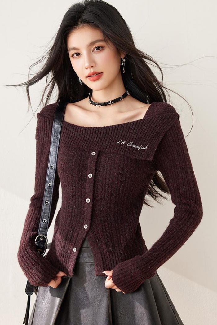 Inside the ride flat shoulder sweater knitted tops for women