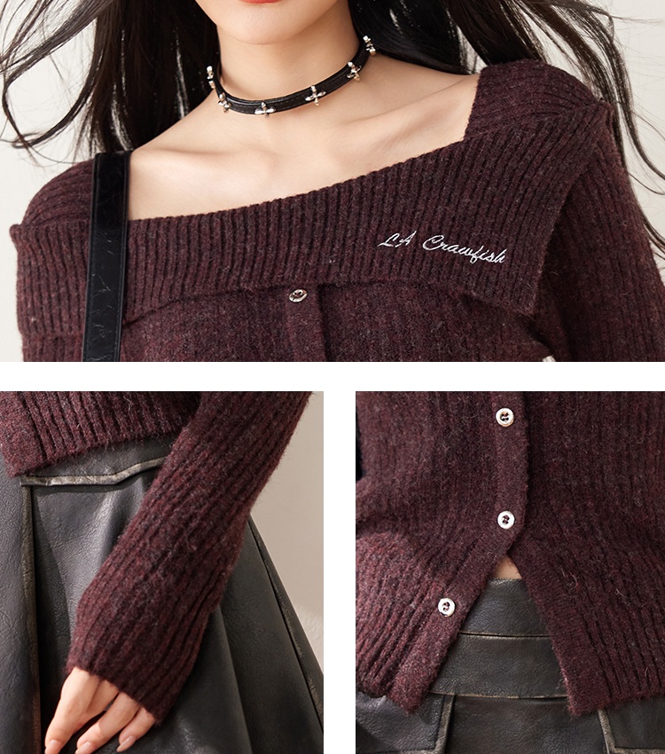 Inside the ride flat shoulder sweater knitted tops for women