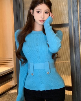 Temperament autumn and winter sweater blue tops for women