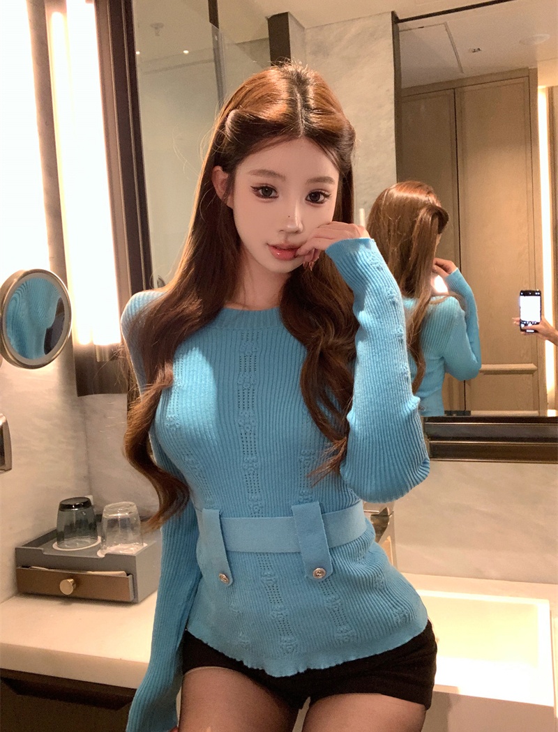 Temperament autumn and winter sweater blue tops for women