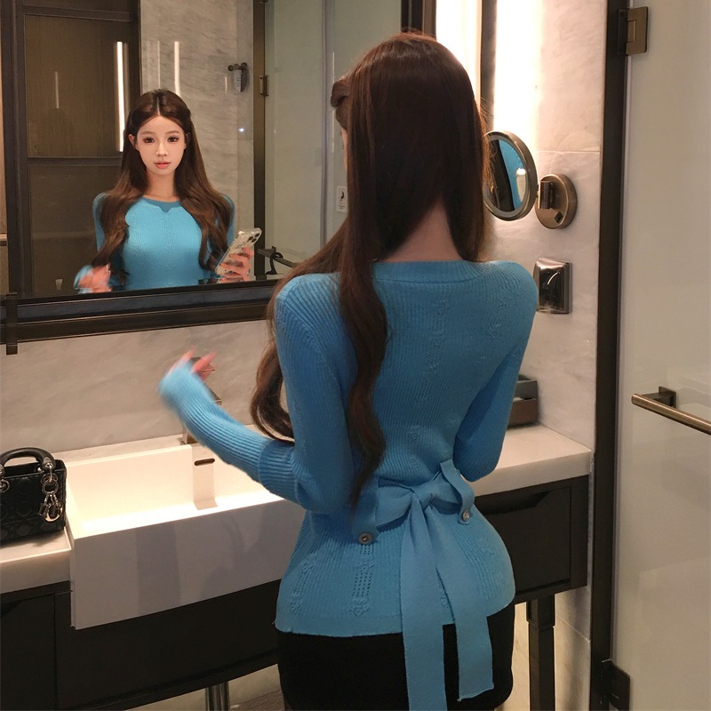 Temperament autumn and winter sweater blue tops for women