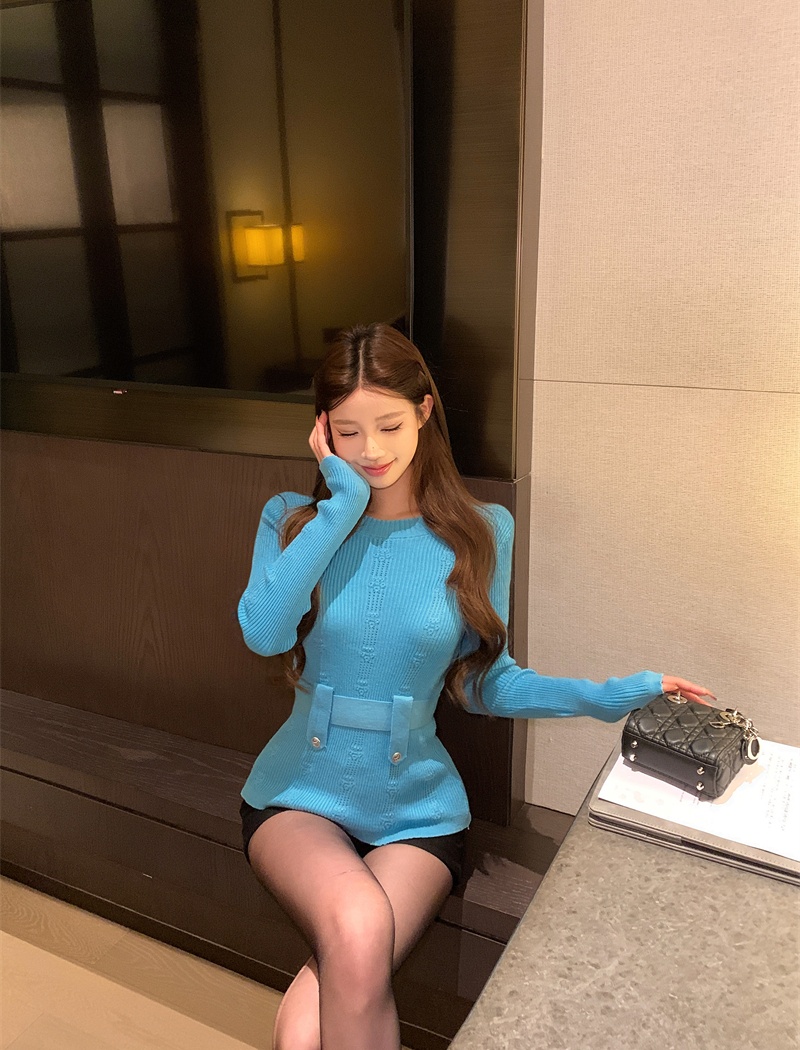 Temperament autumn and winter sweater blue tops for women