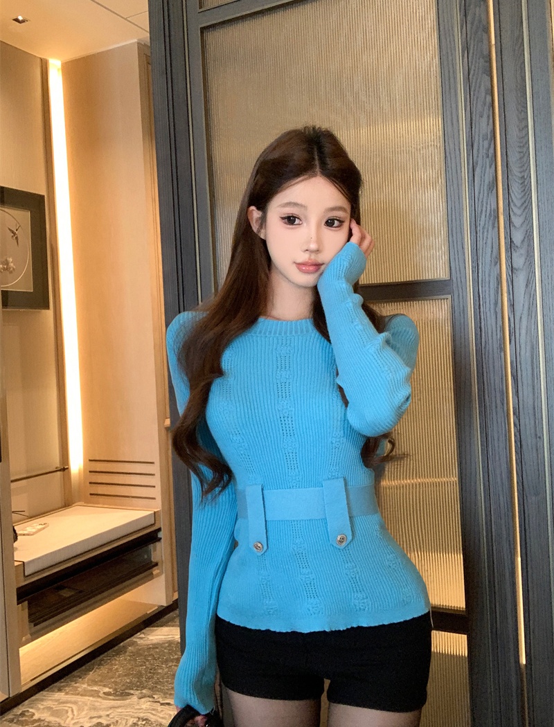 Temperament autumn and winter sweater blue tops for women