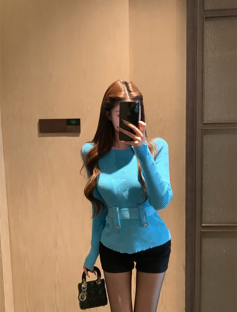 Temperament autumn and winter sweater blue tops for women