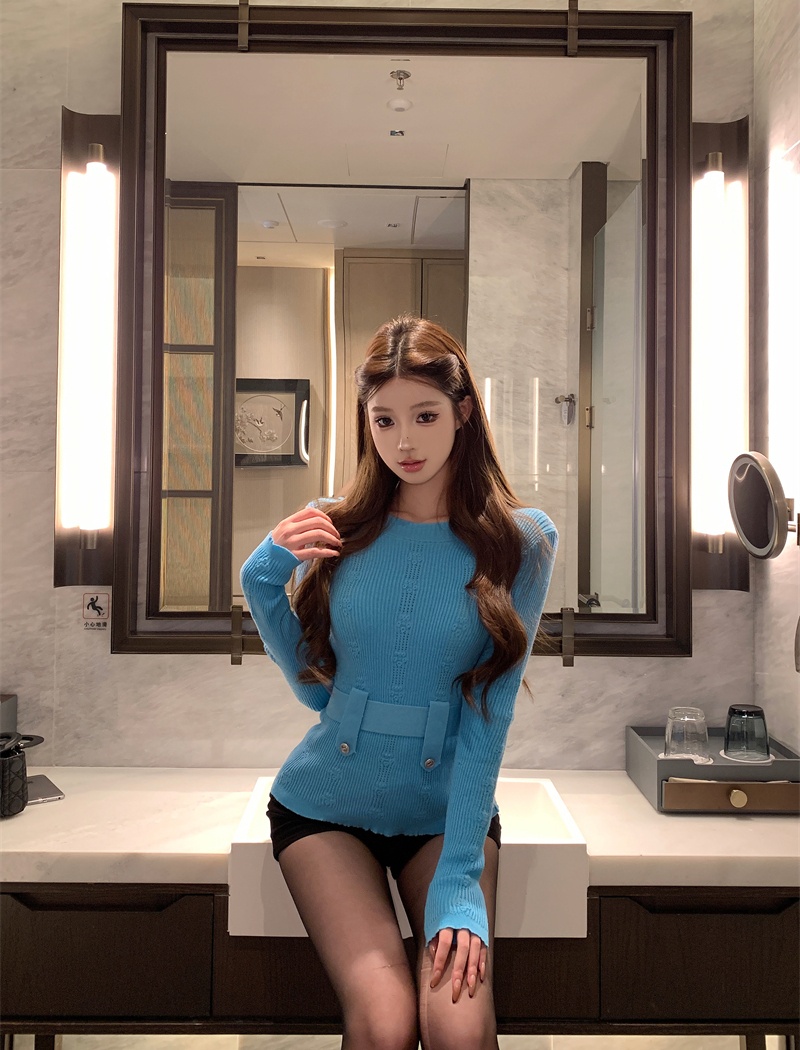 Temperament autumn and winter sweater blue tops for women