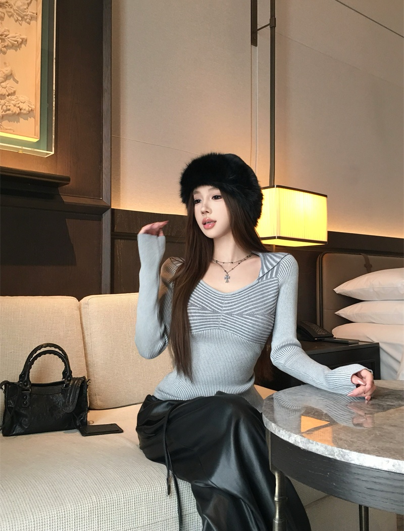 Bottoming slim sweater large lapel autumn and winter tops