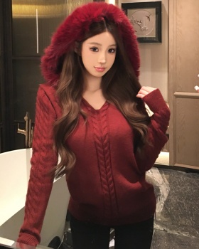 Removable twist tops fox fur hooded sweater for women