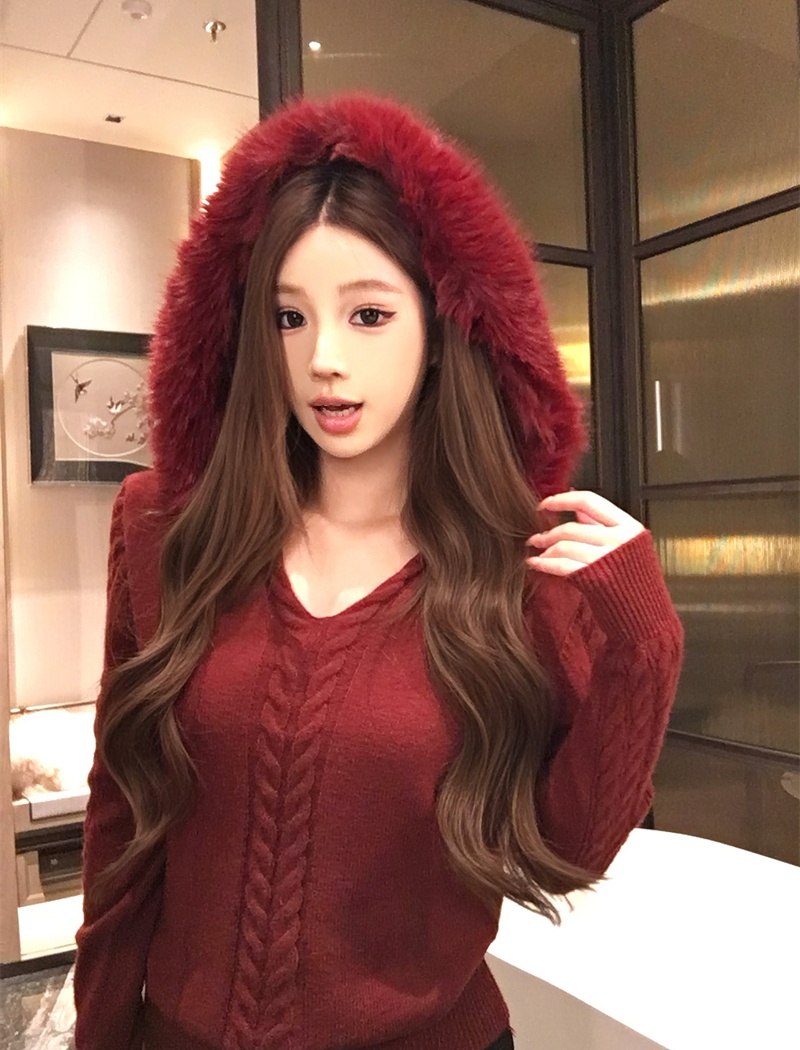 Removable twist tops fox fur hooded sweater for women