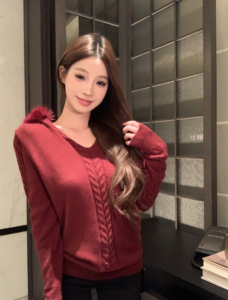 Removable twist tops fox fur hooded sweater for women