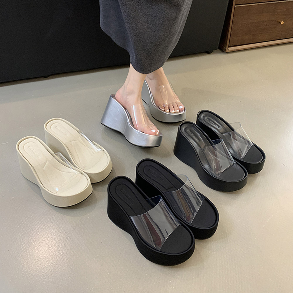 Slipsole cozy transparent summer thick crust slippers for women