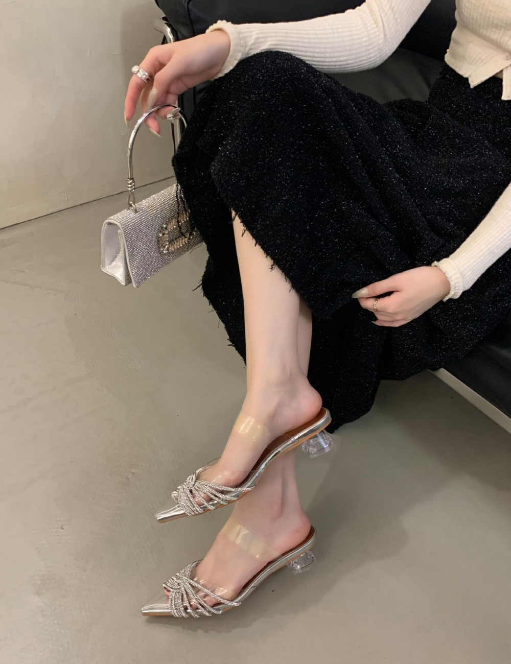 Pointed high-heeled shoes low slippers for women