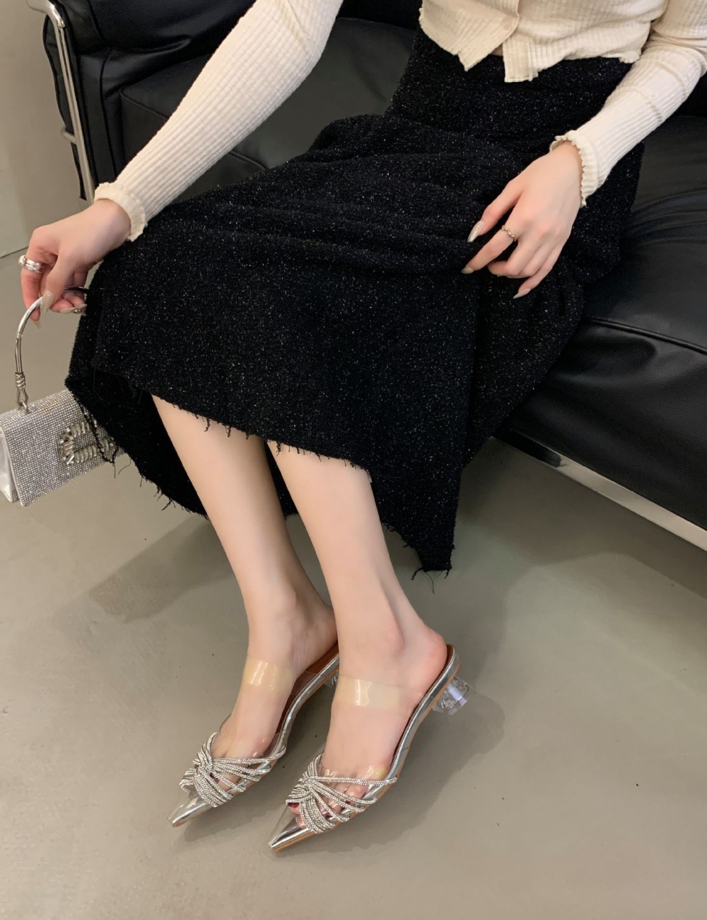 Pointed high-heeled shoes low slippers for women