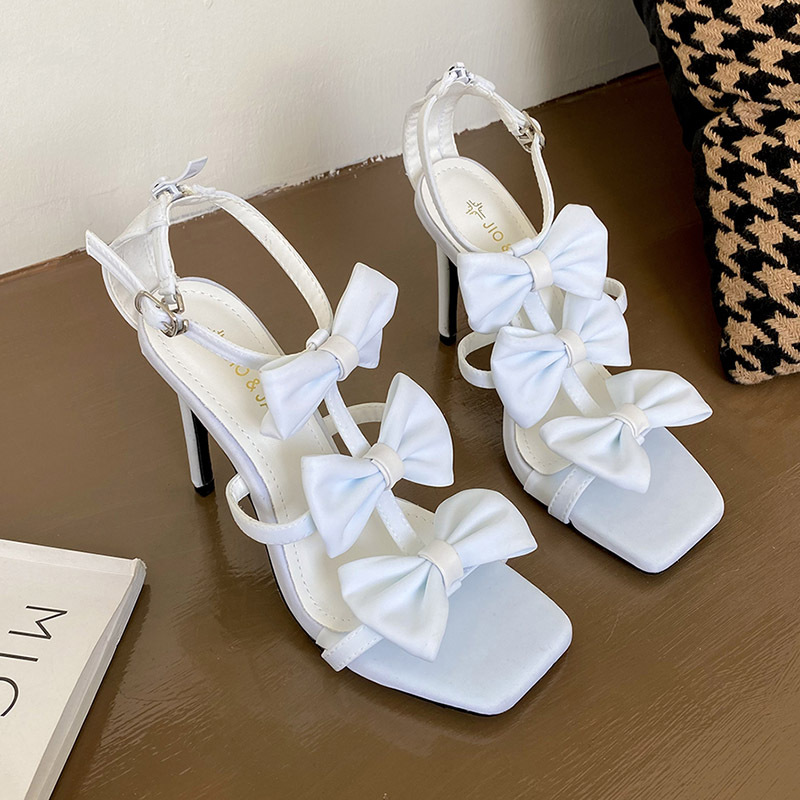 Square head open toe white summer sandals for women