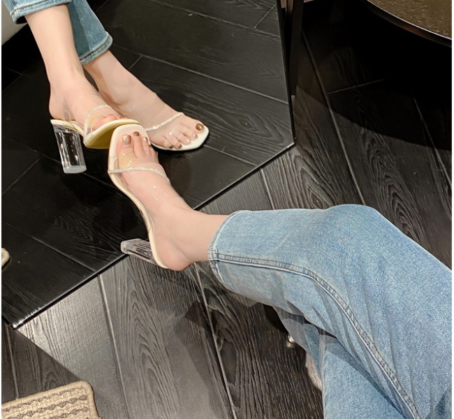 Summer spring slippers crystal high-heeled shoes for women