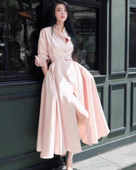 Half high collar big skirt long dress tender rose shirt