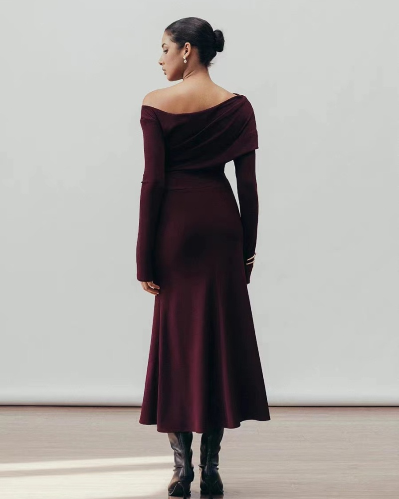 Niche simple long dress elegant retro dress