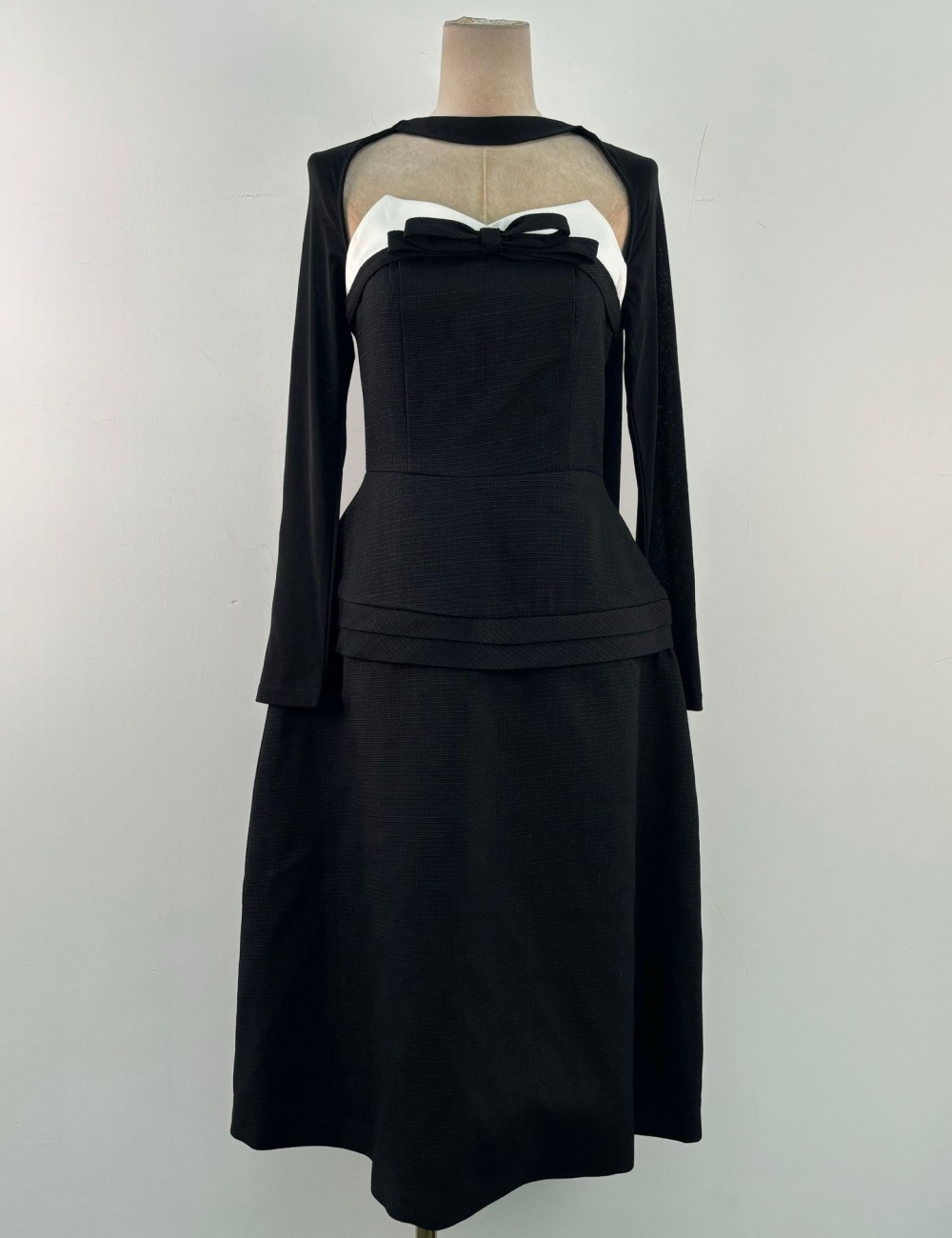 Pseudo-two bow black long dress halter mixed colors dress