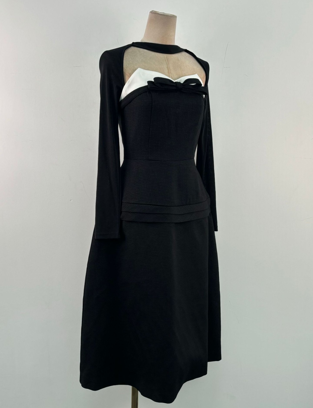 Pseudo-two bow black long dress halter mixed colors dress