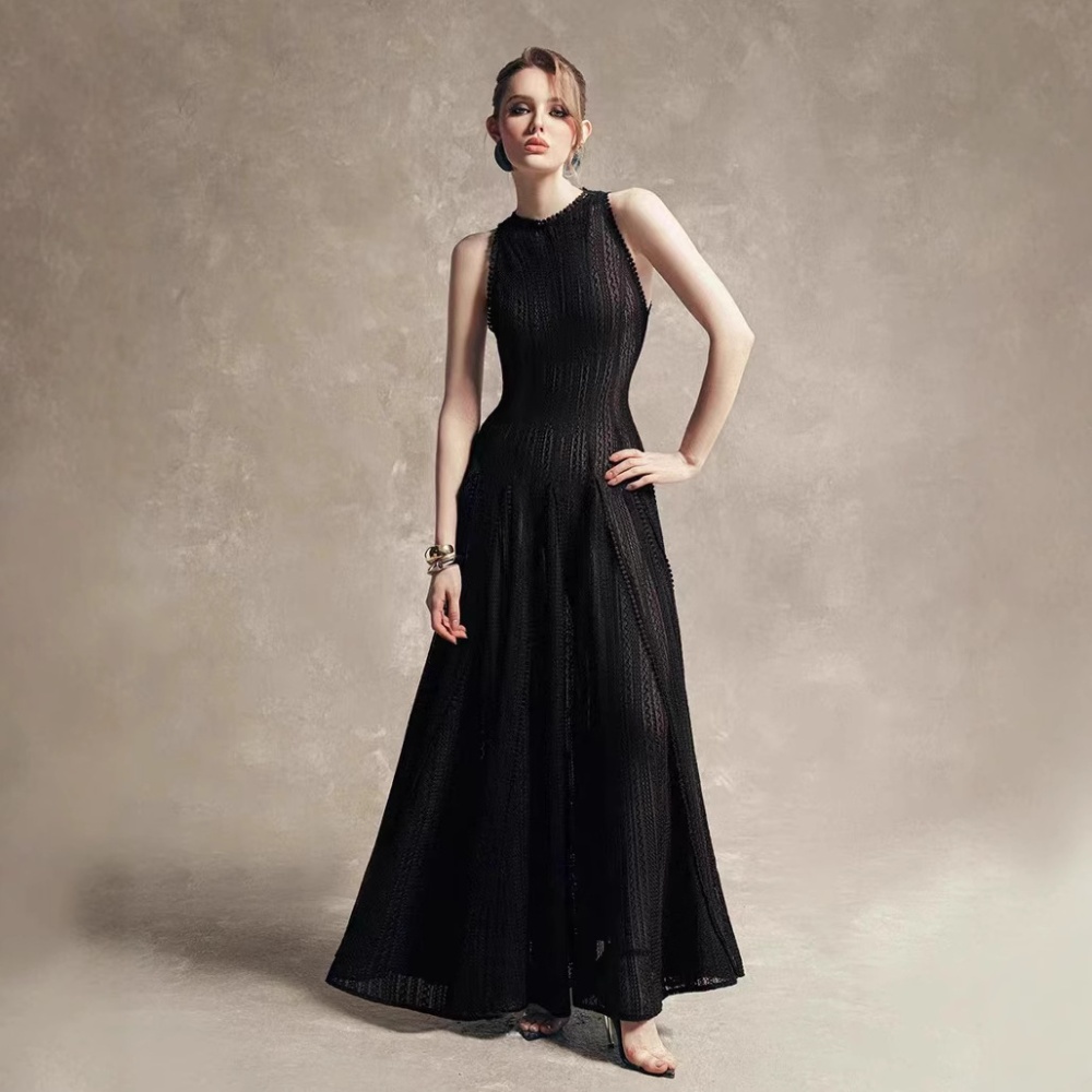 Sleeveless long dress hollow dress 2pcs set