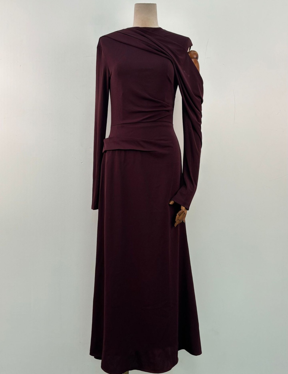 Pinched waist slim simple dress autumn hollow long dress