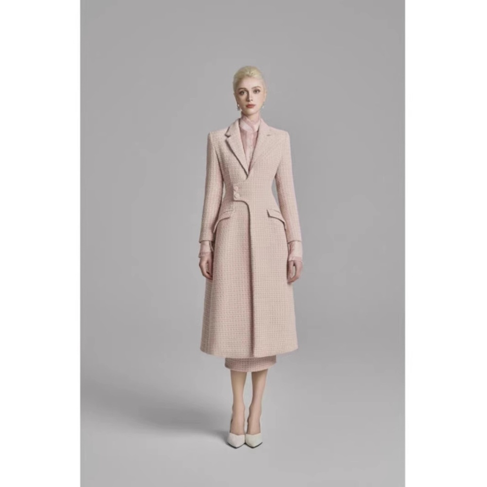 Lapel chanelstyle windbreaker pinched waist pink coat