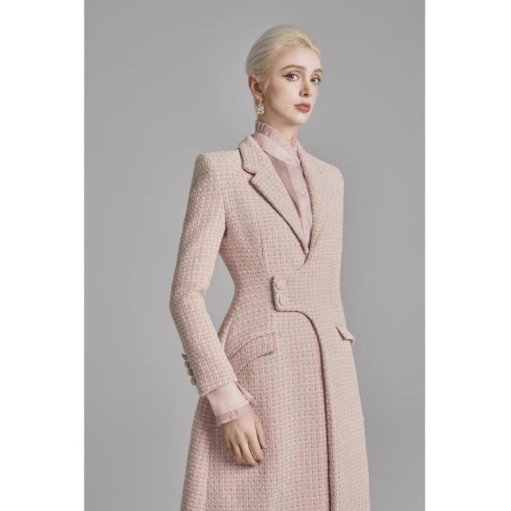 Lapel chanelstyle windbreaker pinched waist pink coat