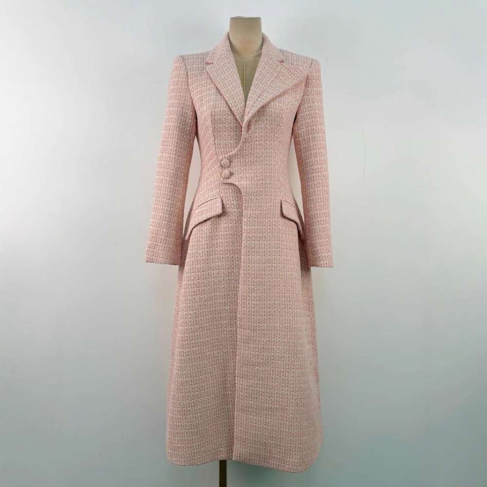 Lapel chanelstyle windbreaker pinched waist pink coat