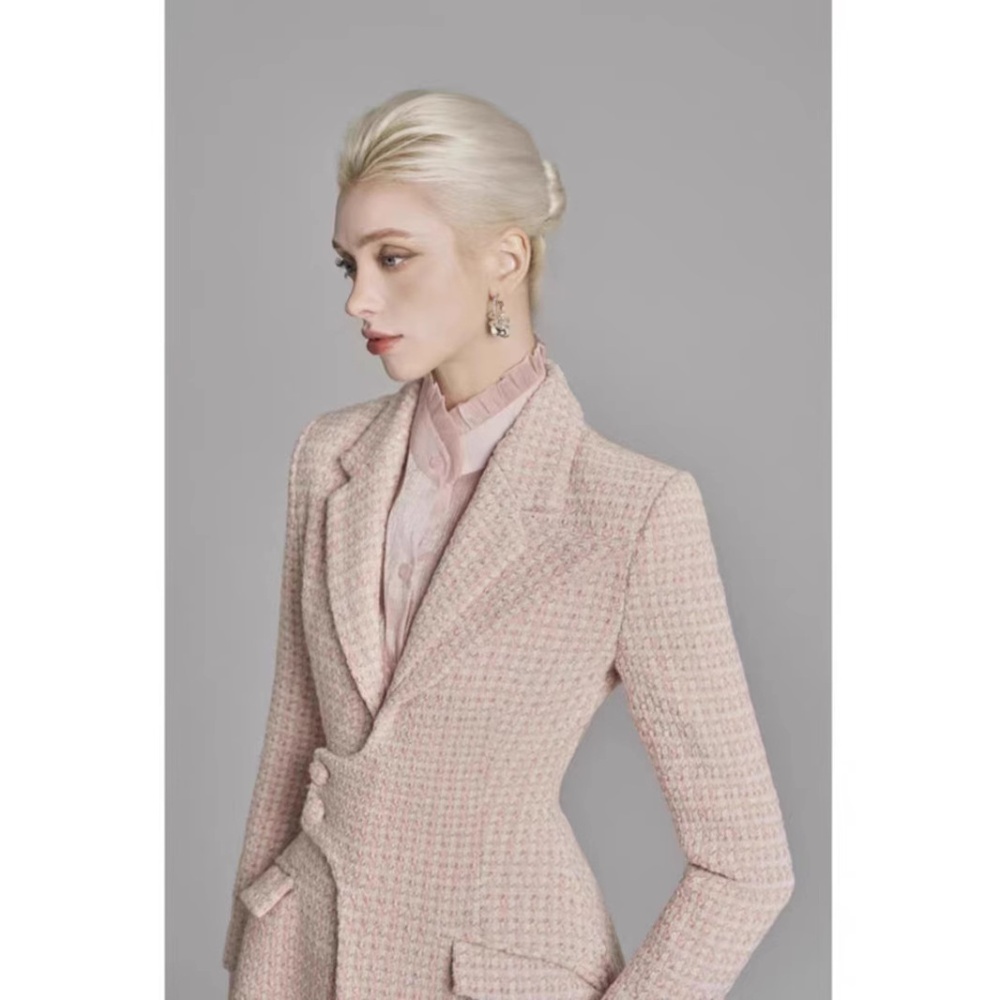 Lapel chanelstyle windbreaker pinched waist pink coat