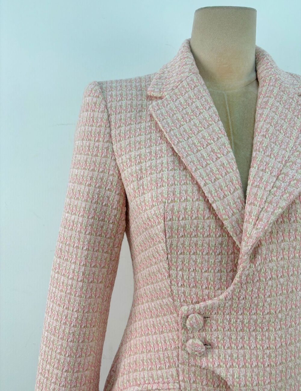 Lapel chanelstyle windbreaker pinched waist pink coat