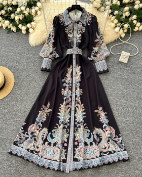 Lapel court style dress spring long dress for women