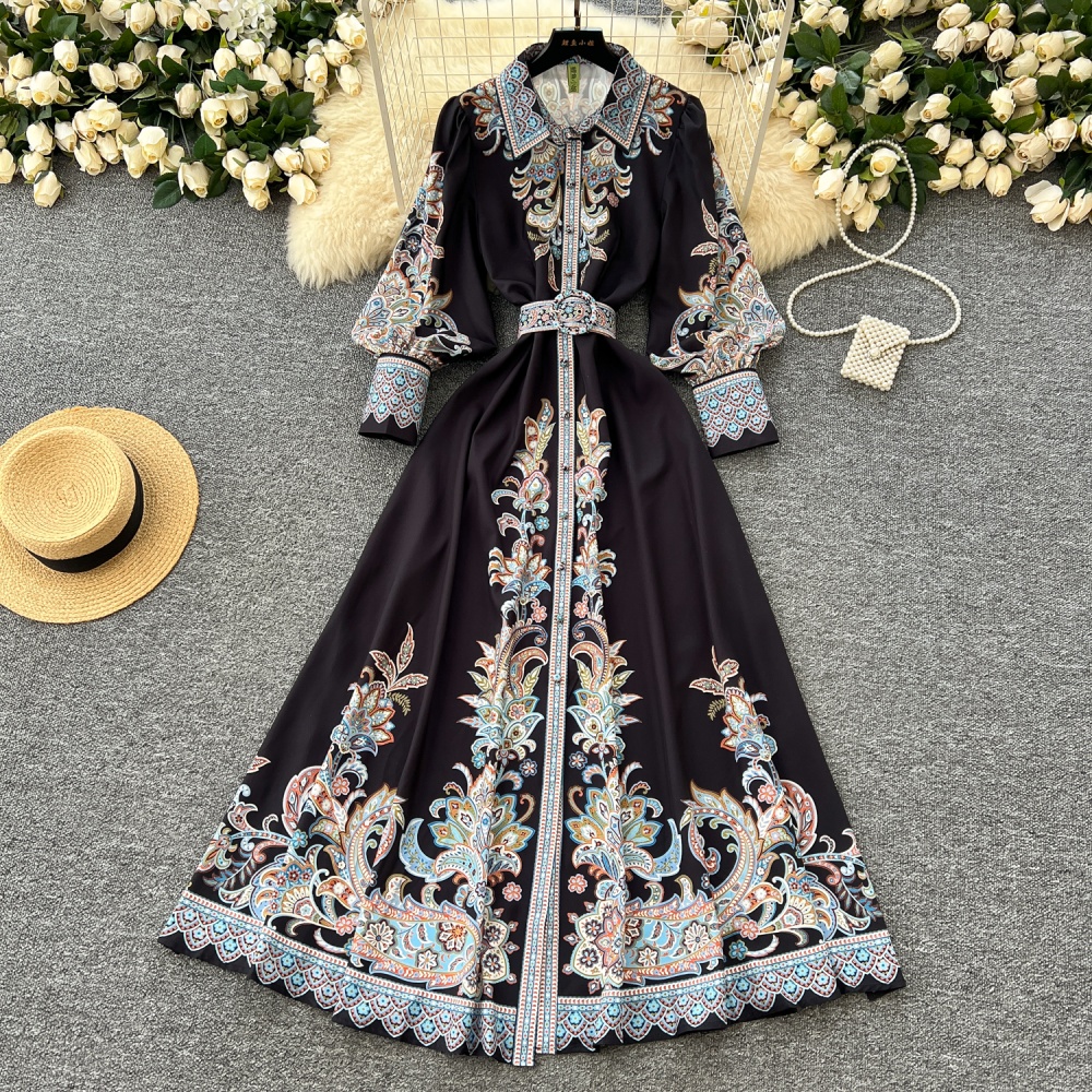 Lapel court style dress spring long dress for women