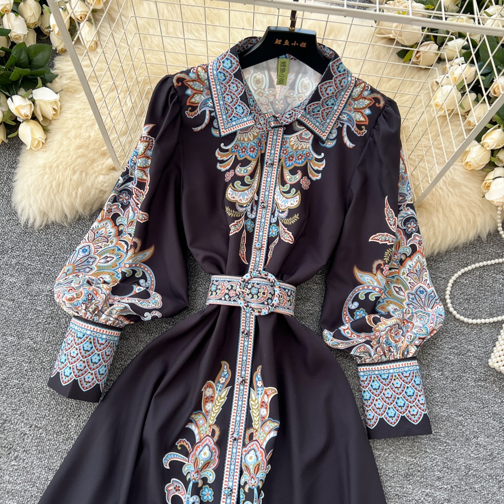 Lapel court style dress spring long dress for women