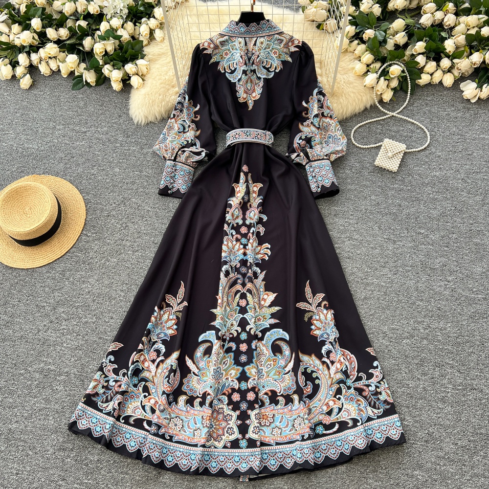 Lapel court style dress spring long dress for women